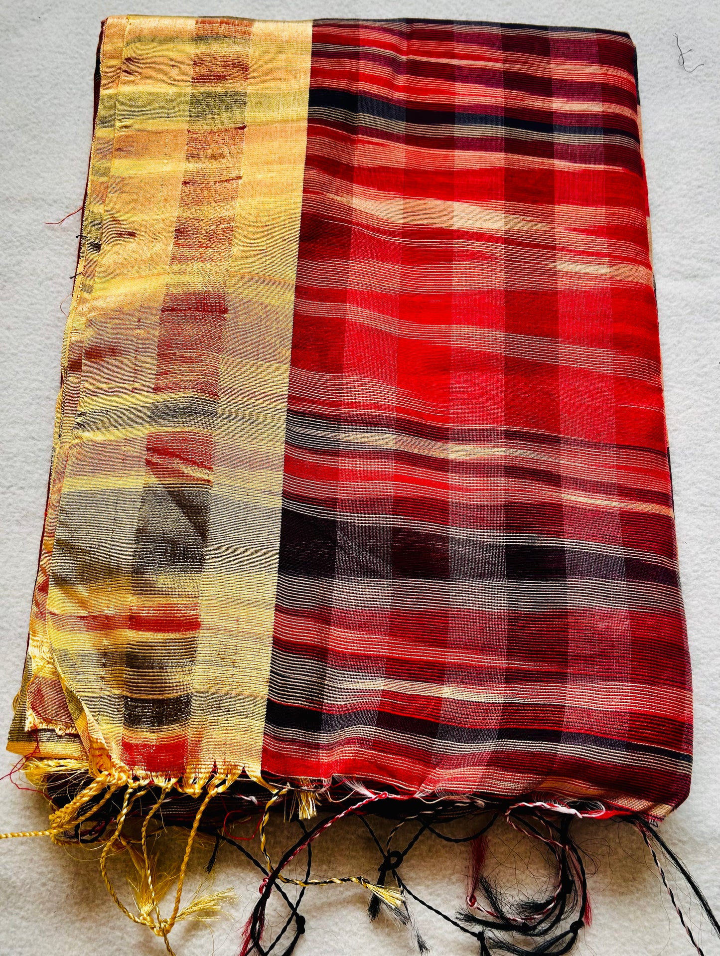 Red and beige handloom saree