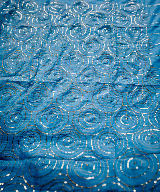 Blue sequenced mul cotton saree