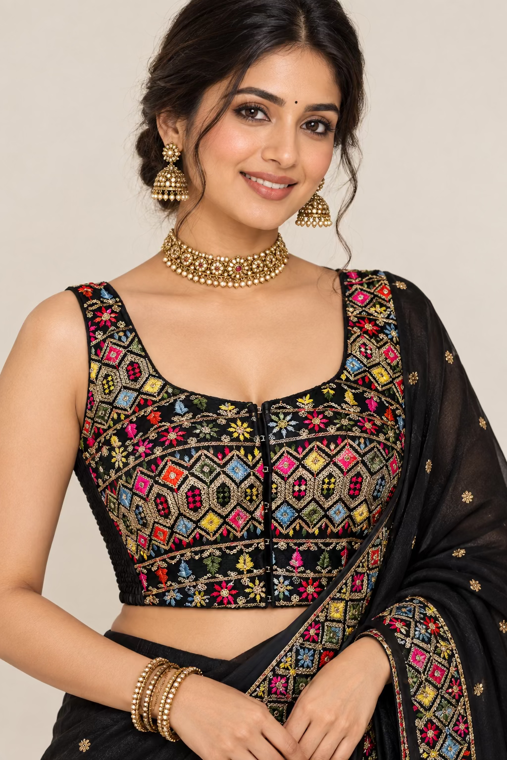 Black side elastic blouse