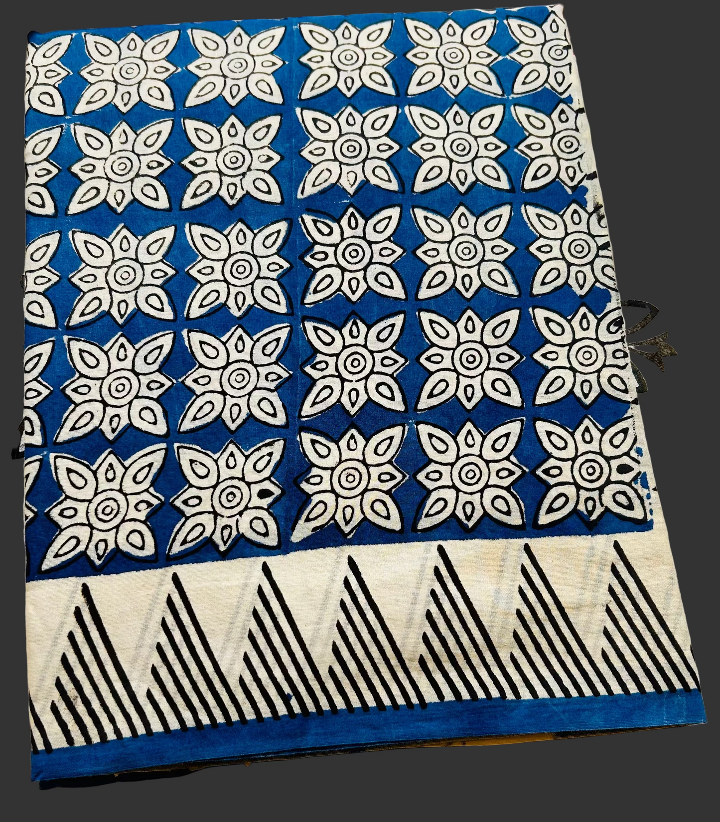 Inigo and white cotton hand block printed saree