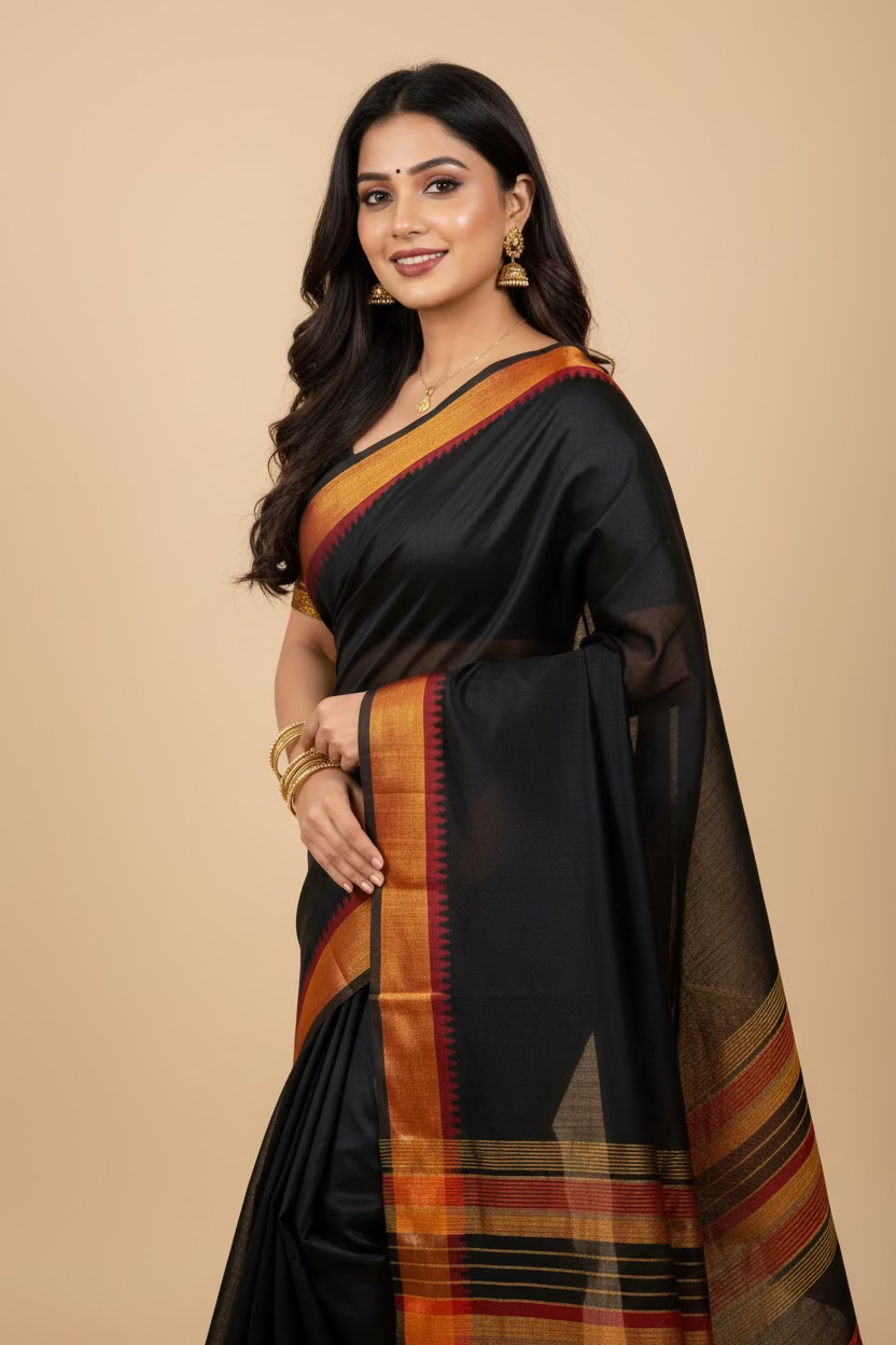 Black Cotton Silk Sare