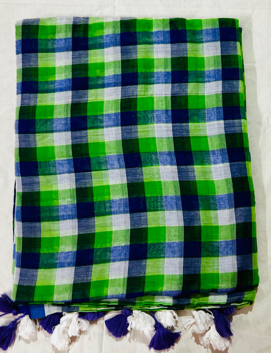 Blue checks  Mul Cotton Sare