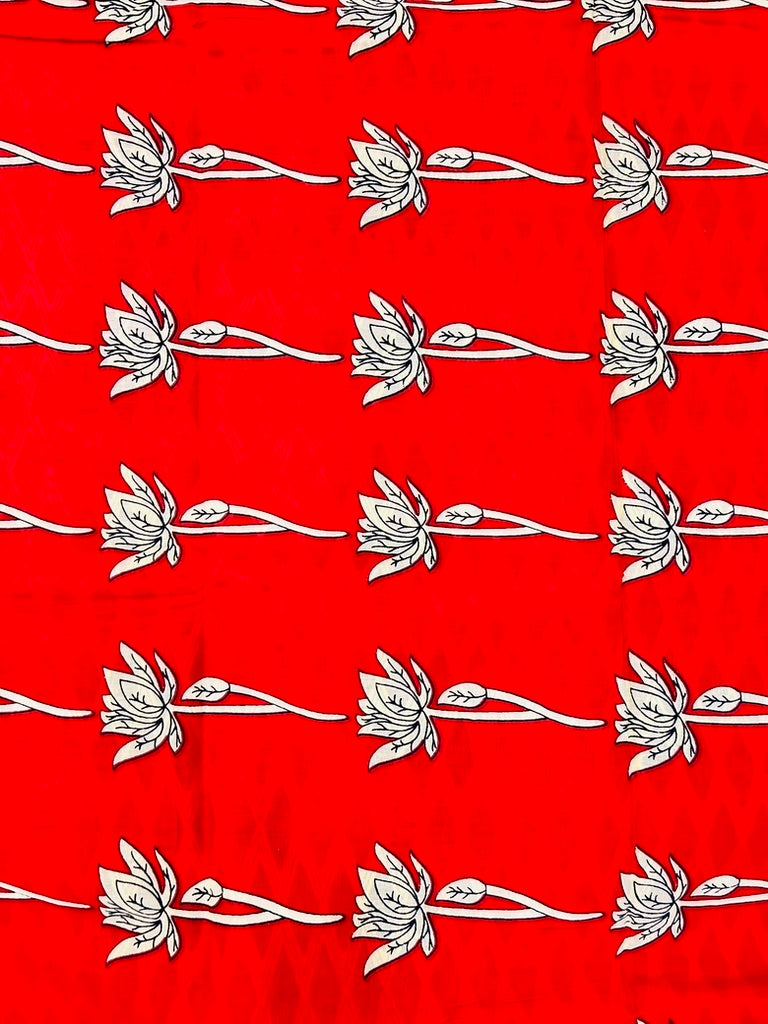 Beige and red cotton printed saree