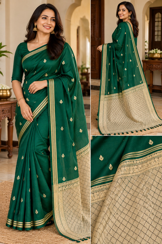 Emarald Green Gajji Silk Semi Silk Saree