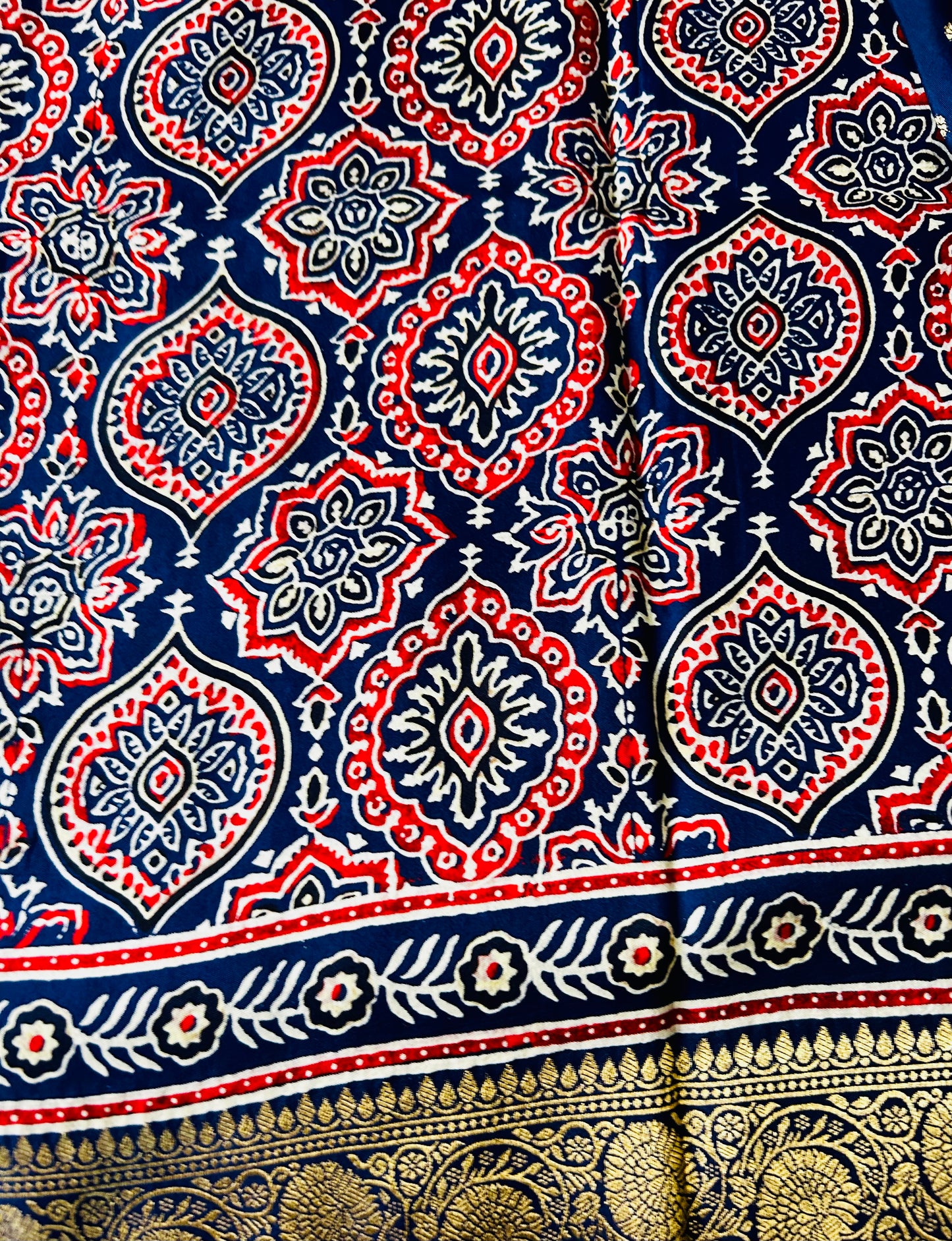 Blue Ajrak Dola Silk Saree
