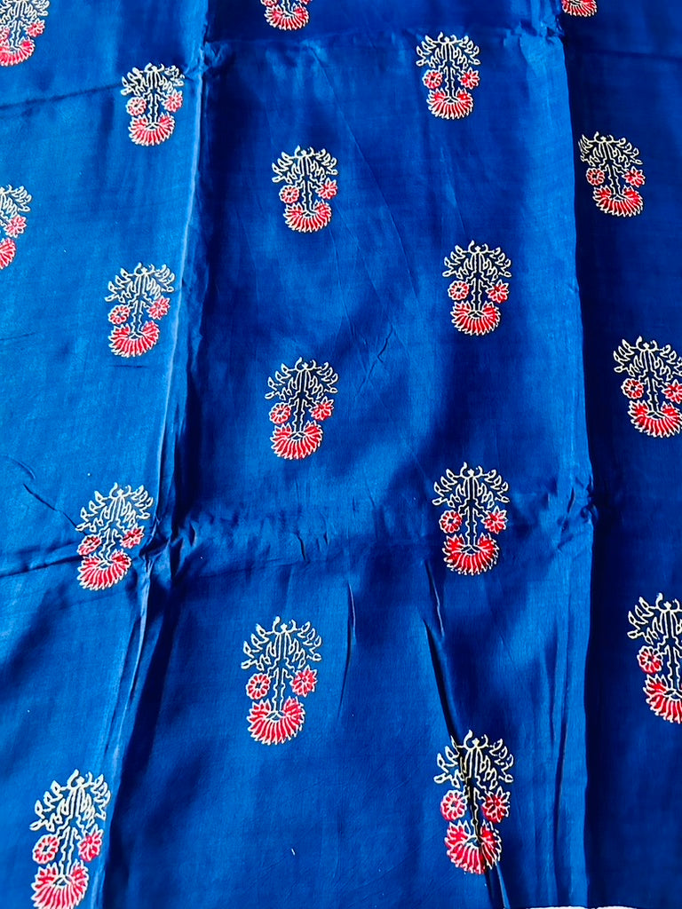 Blue Ajrak Dola Silk Saree