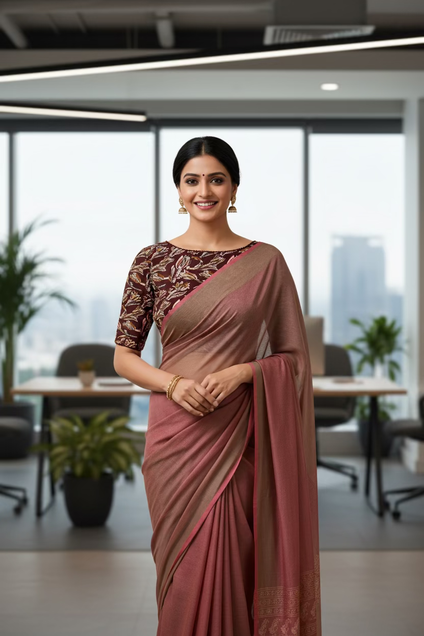 Maroon leaf Kalamkari print Stretchable blouse