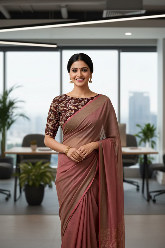 Maroon leaf Kalamkari print Stretchable blouse