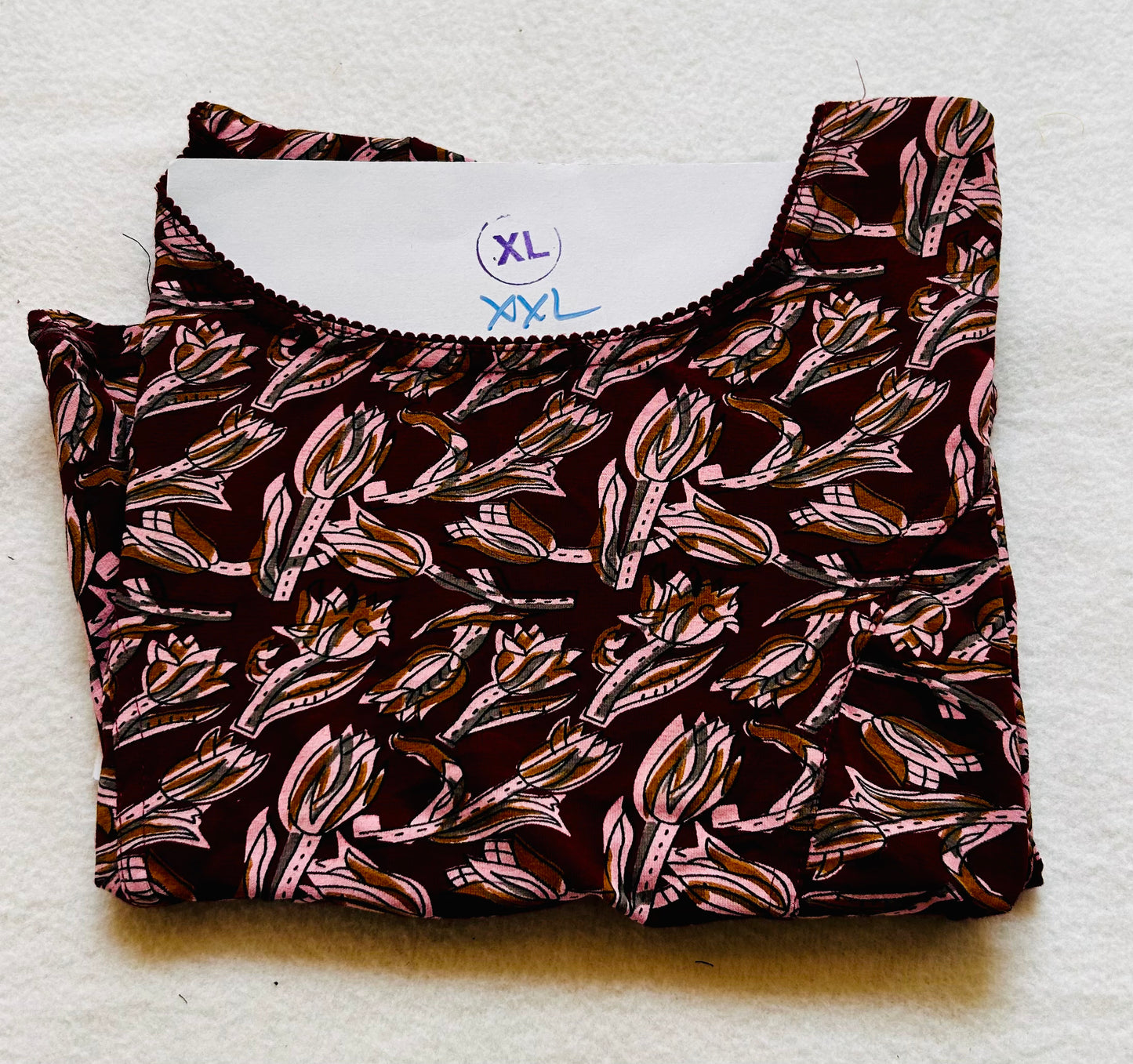 Maroon leaf Kalamkari print Stretchable blouse