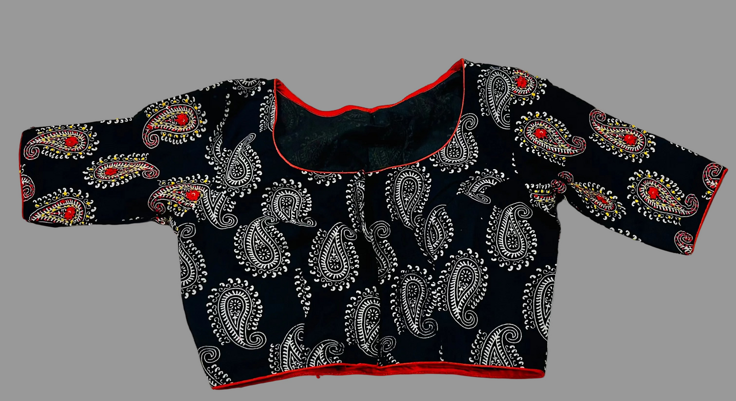 Black Cotton Katha Work Blouse