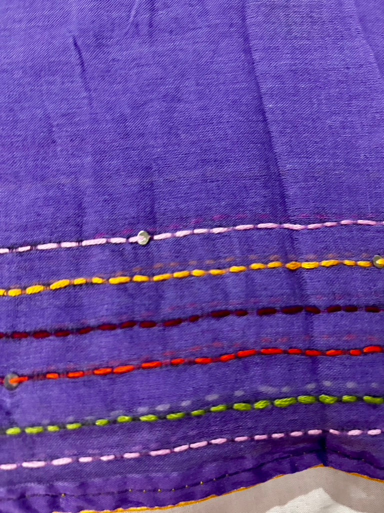 Lavender Mul Cotton Hand Embroidered Saree