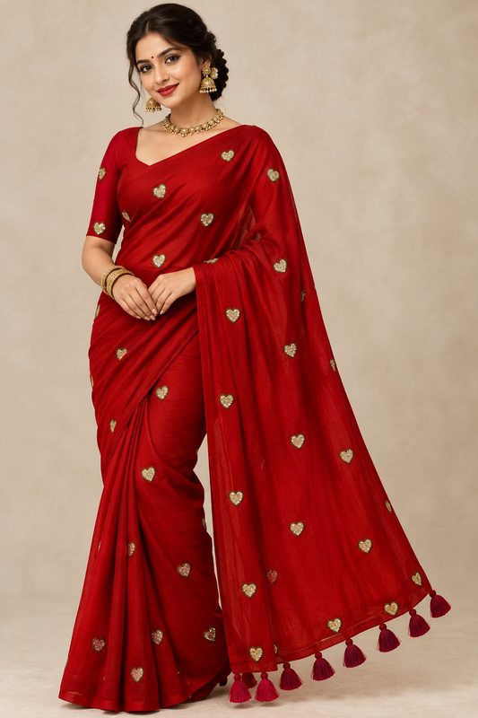 Pink  with Sequence Motive Mul Cotton Saree