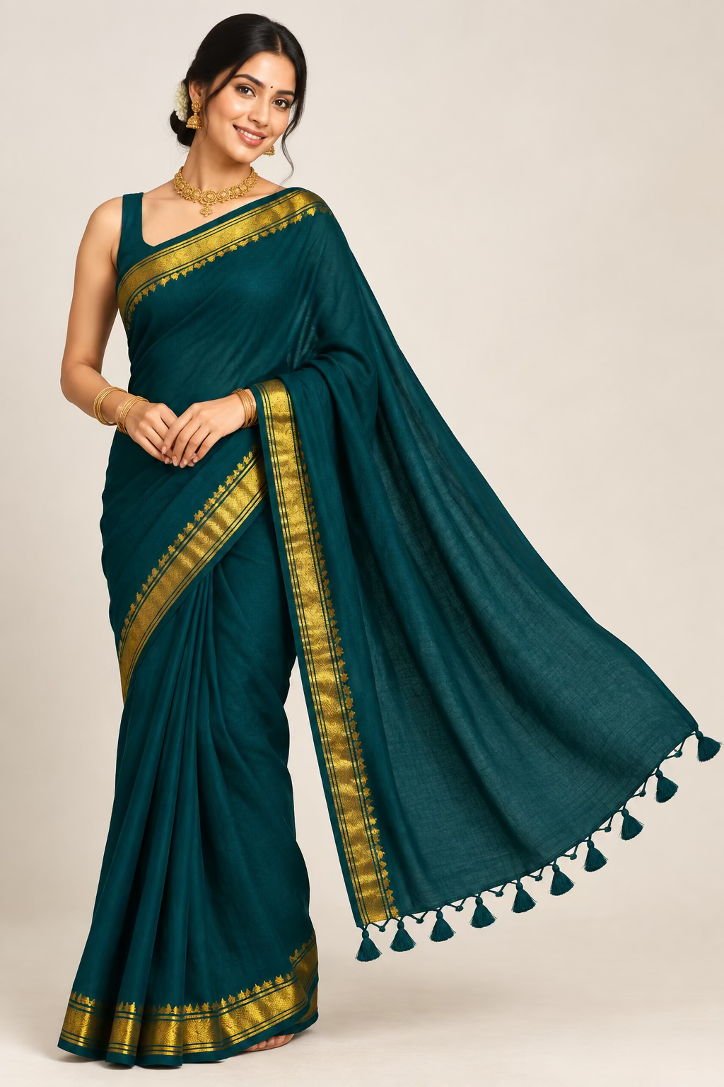 Green Mul Cotton Mangalgiri Design Sare