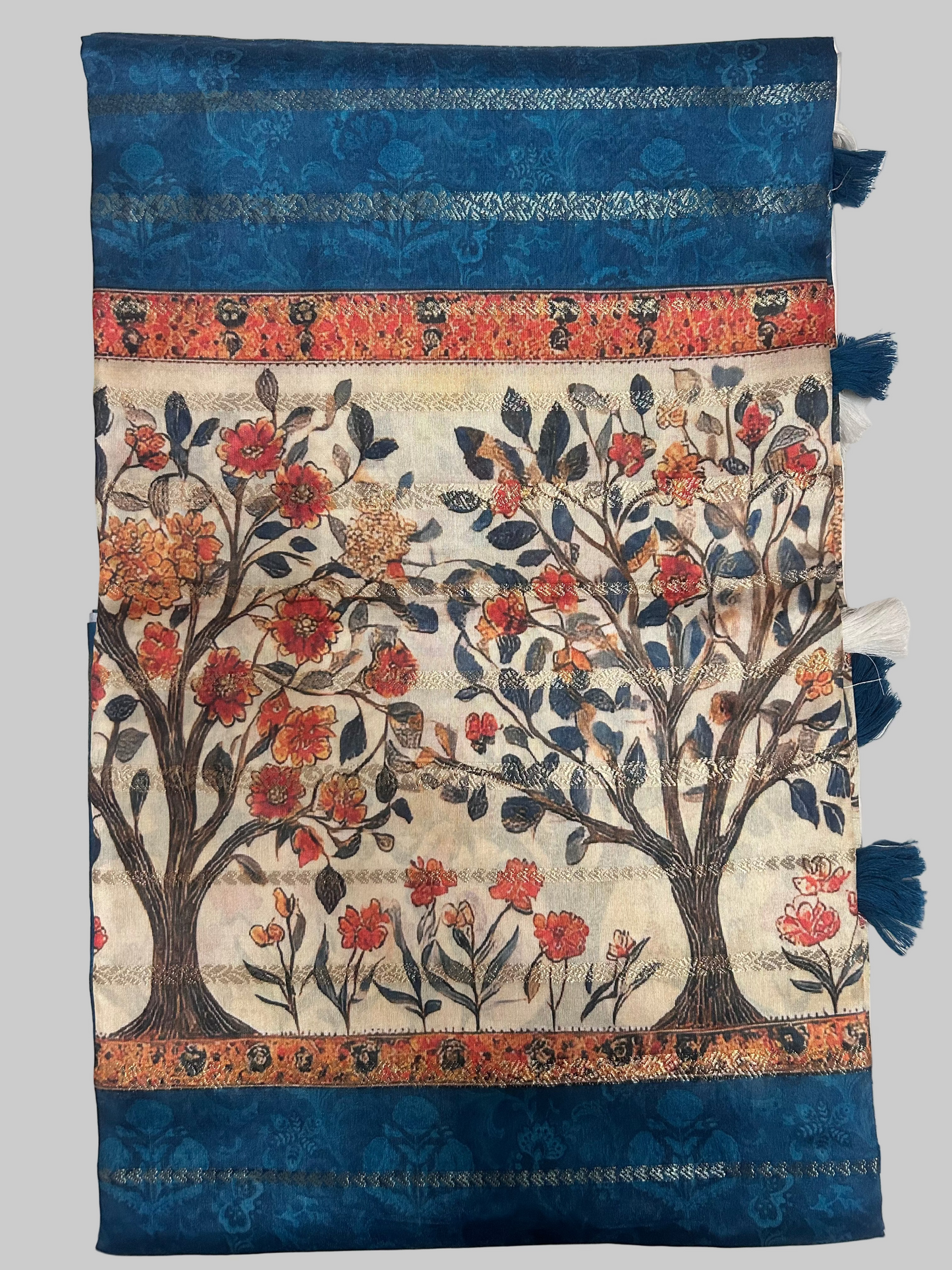 TEAL BLUE  KALAMAKARI PRINT SAREE