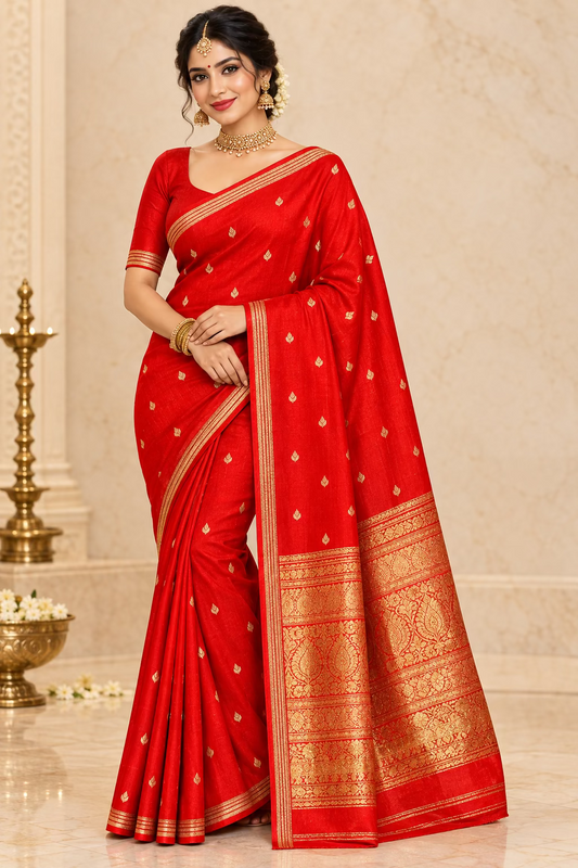 Orange Gajji Silk Semi Silk Saree