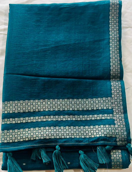 Peacock Green Handloom Tussar silk sare