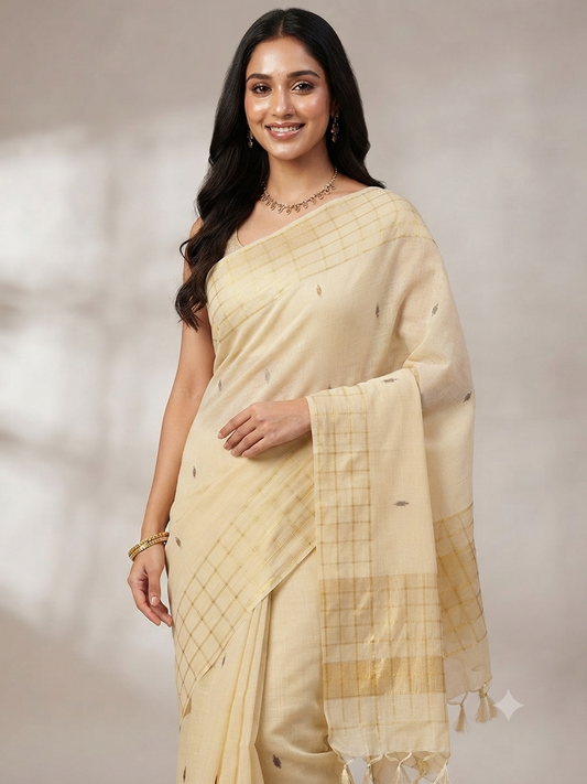 Beige Mul Cotton Sare