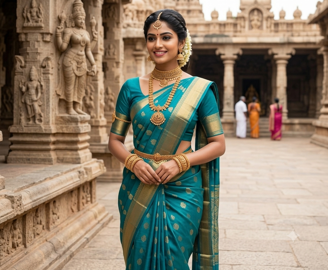Teal blue Monotone Gajji Silk Sare