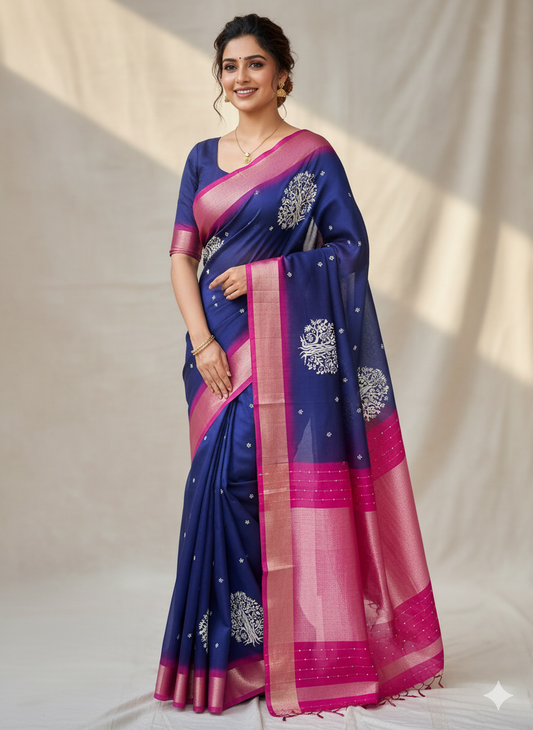 BLUE CHANDERI SILK SAREE