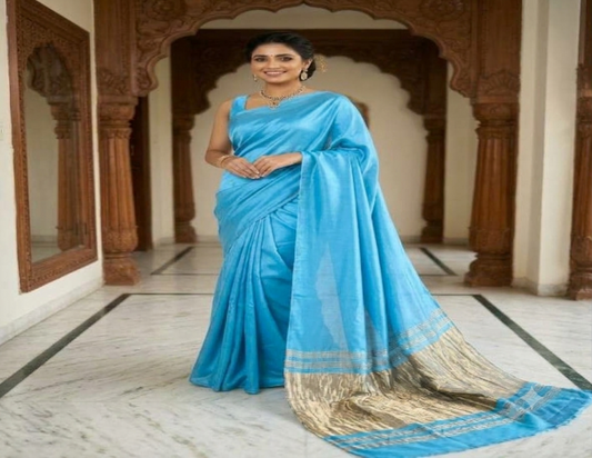 Blue Plain Modal Silk Saree