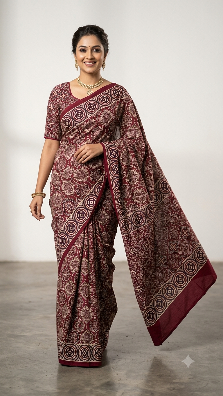 Maroon badam butti Modal Silk Saree