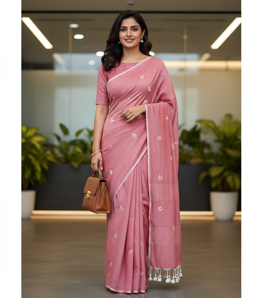 Mul cotton peach colour saree