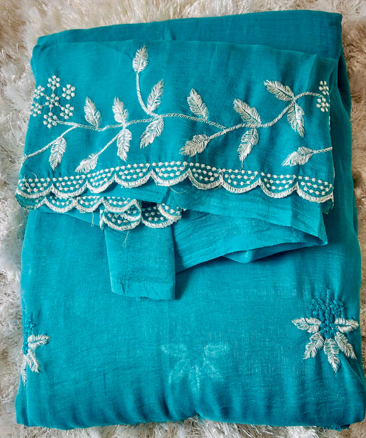 Blue embroidered light weight Saree