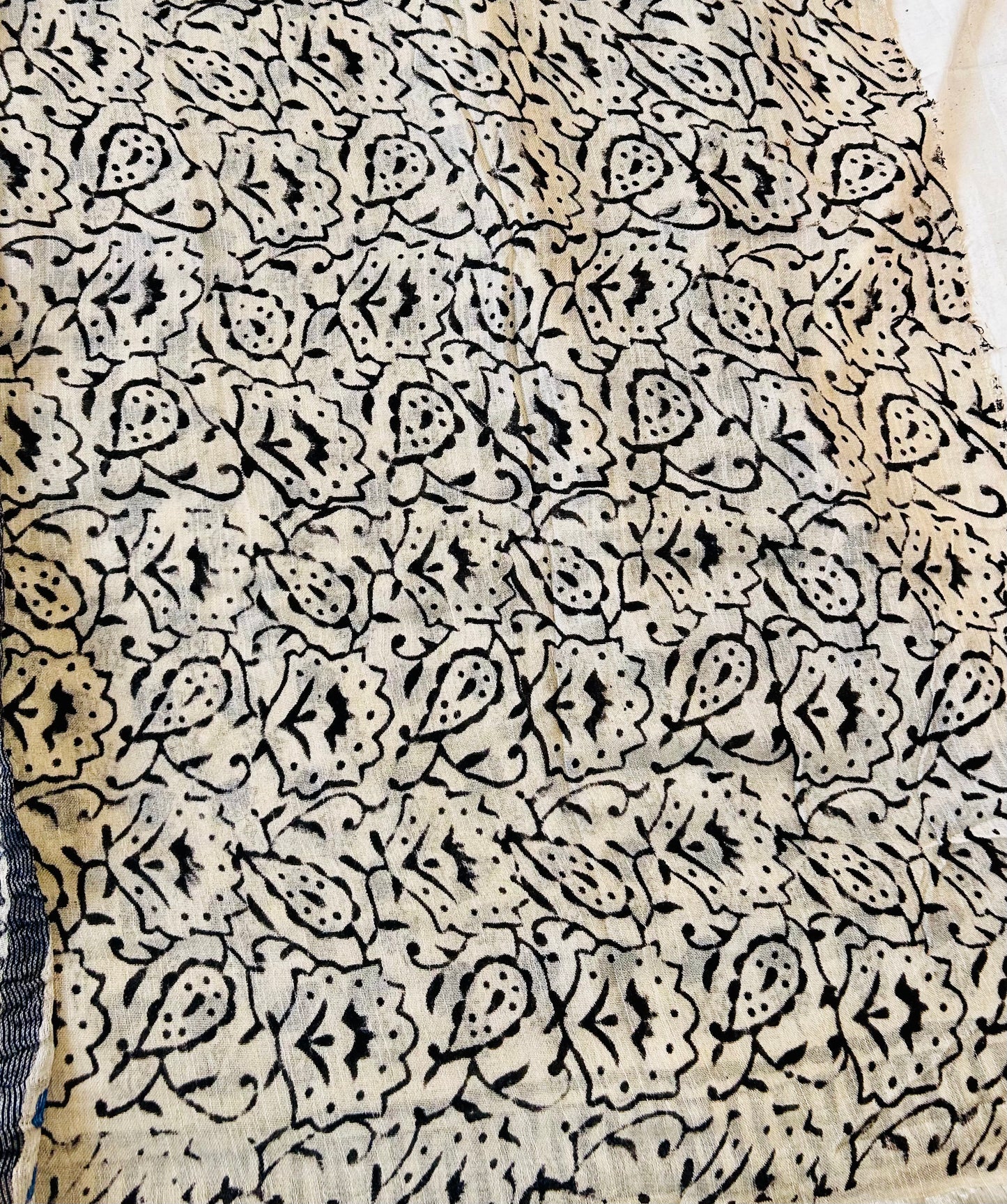 Blackfloral print handblock printed linen saree