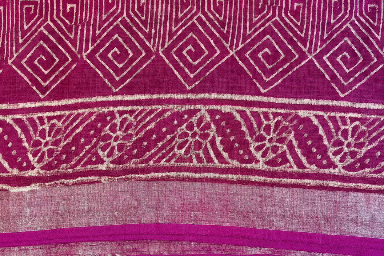 Black floral print handblock printed linen saree