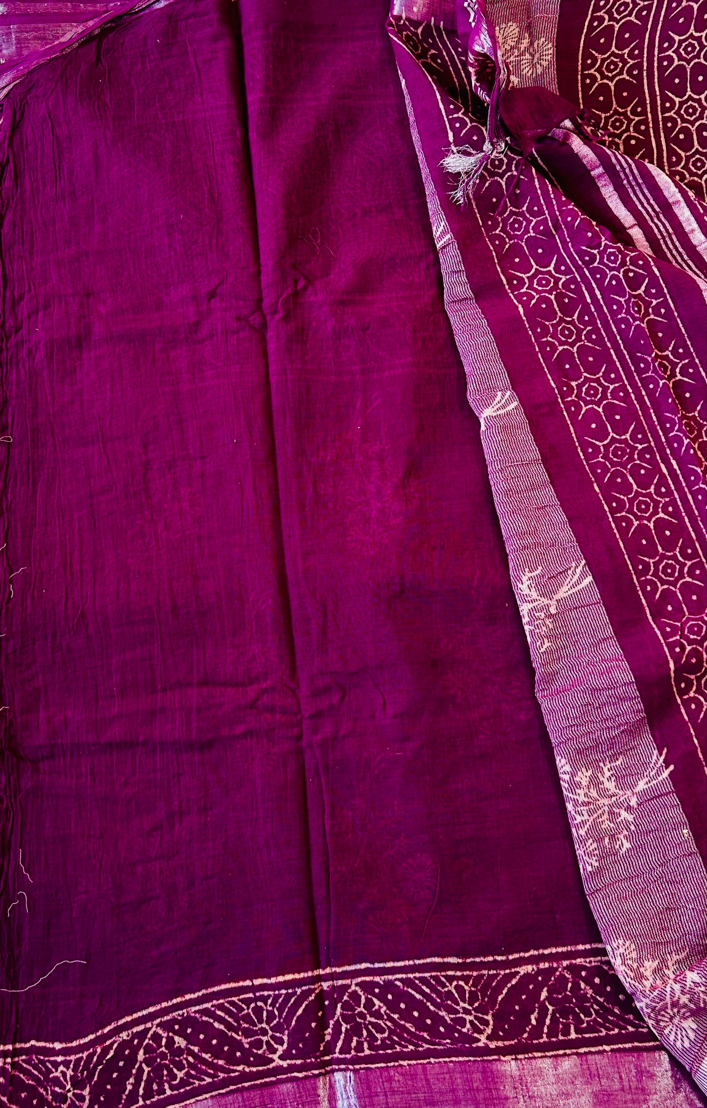 Black floral print handblock printed linen saree