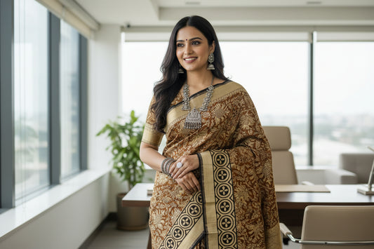 Mehandi green floral linen saree