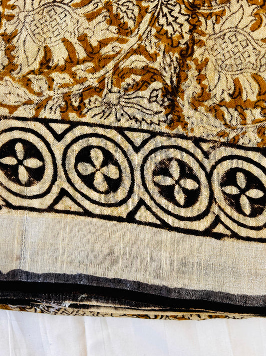 Mehandi green floral linen saree