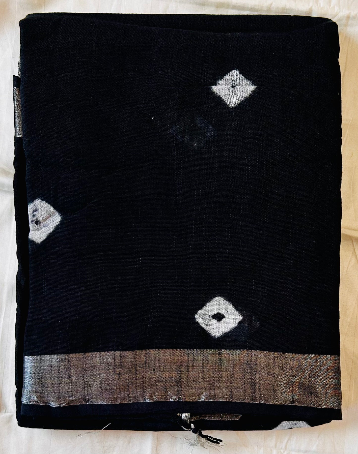 Black Hand block printed linen saree
