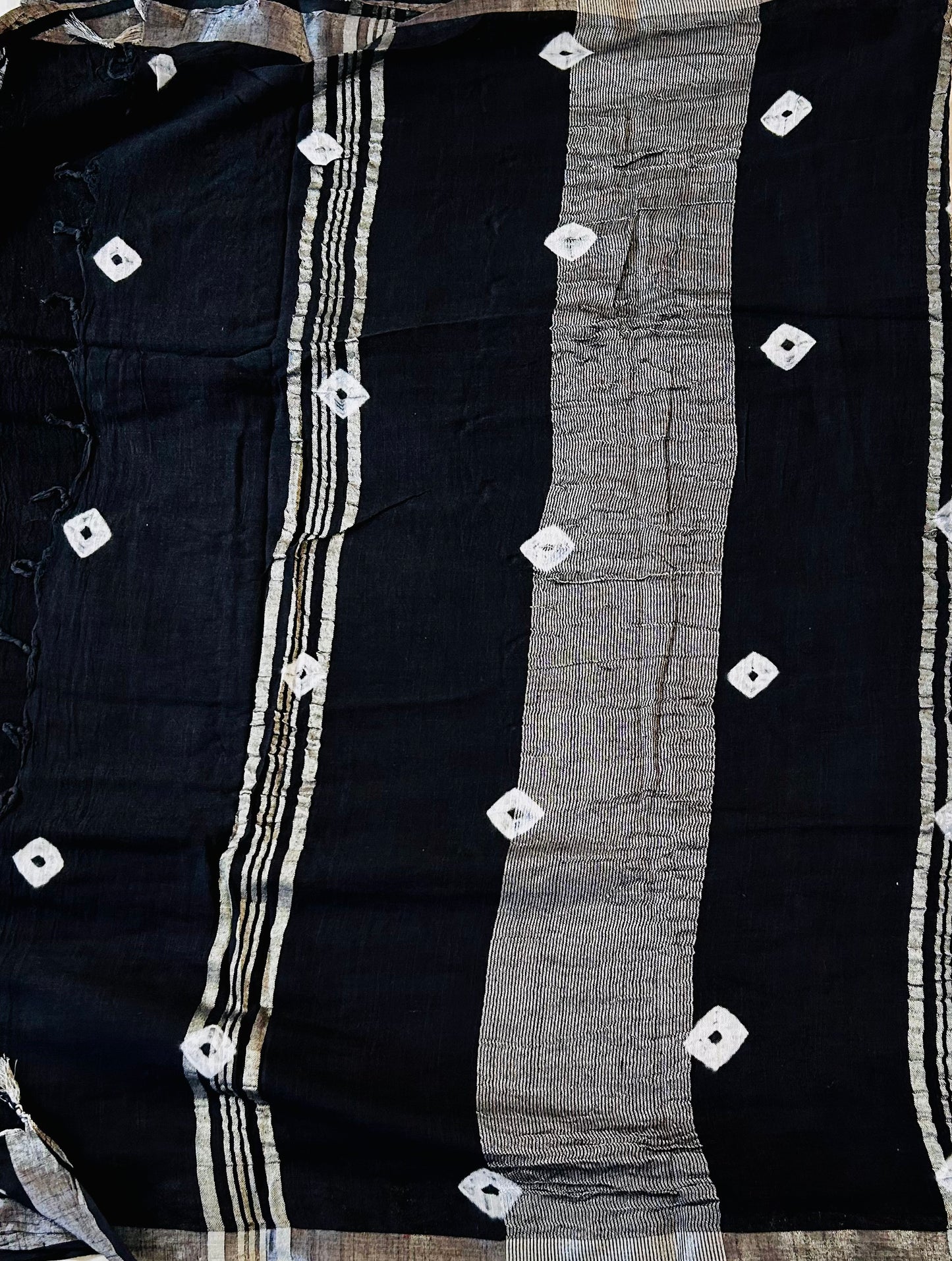 Black Hand block printed linen saree
