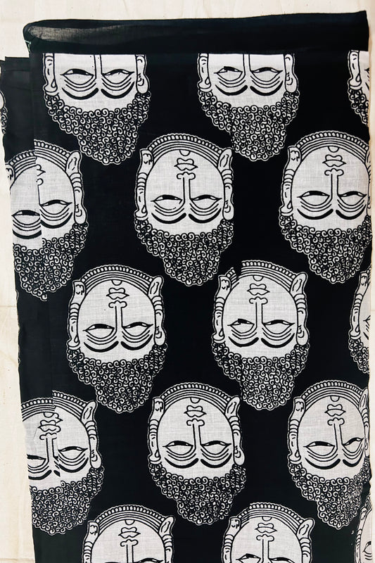 Black cotton half kalamakri printed saree