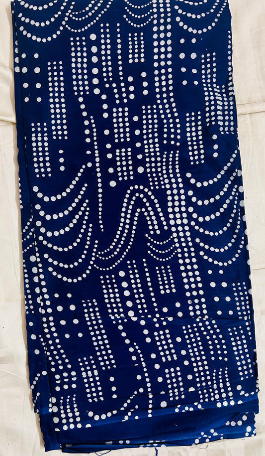 Indigo and white cotton printed saree