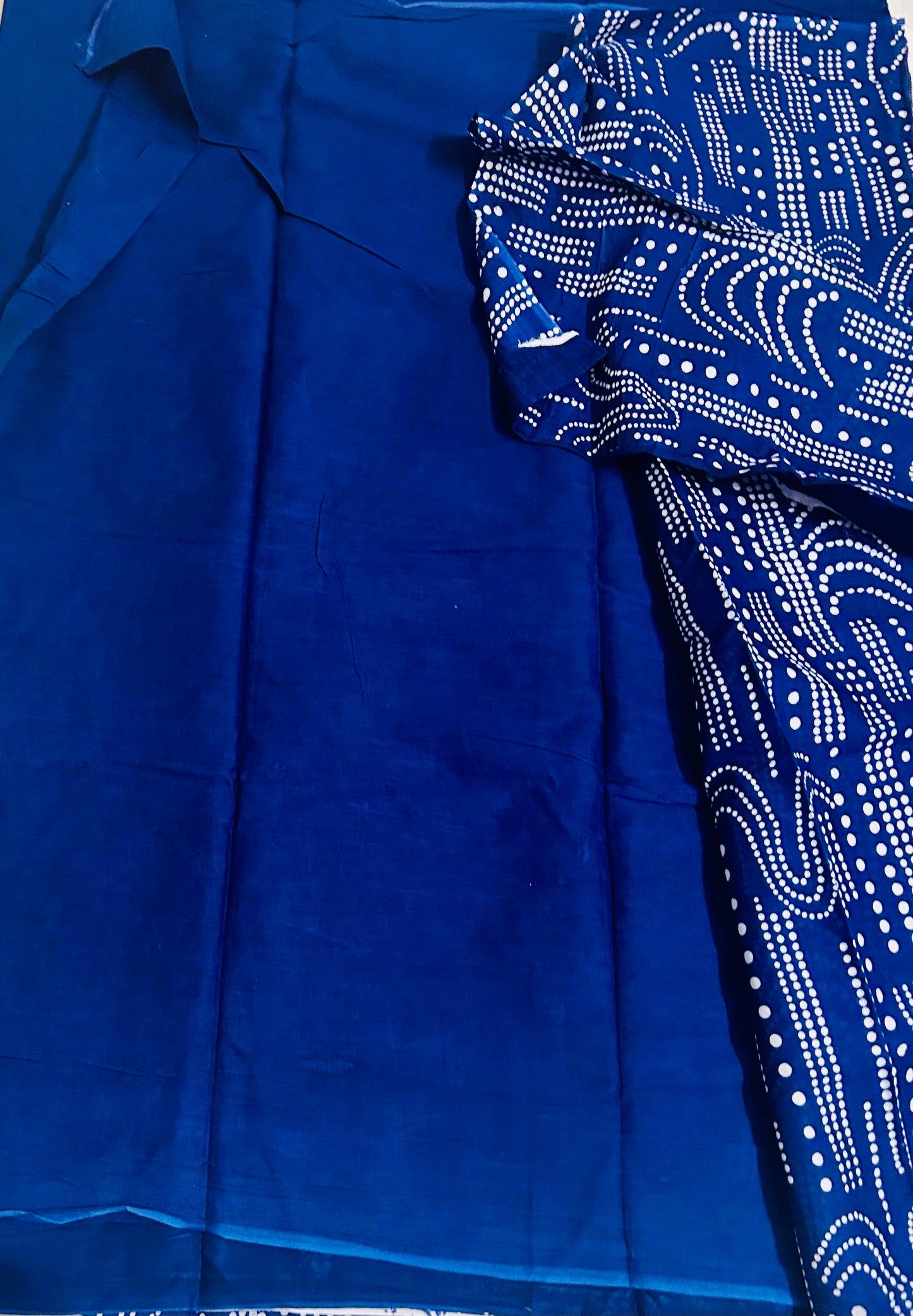 Indigo and white cotton printed saree