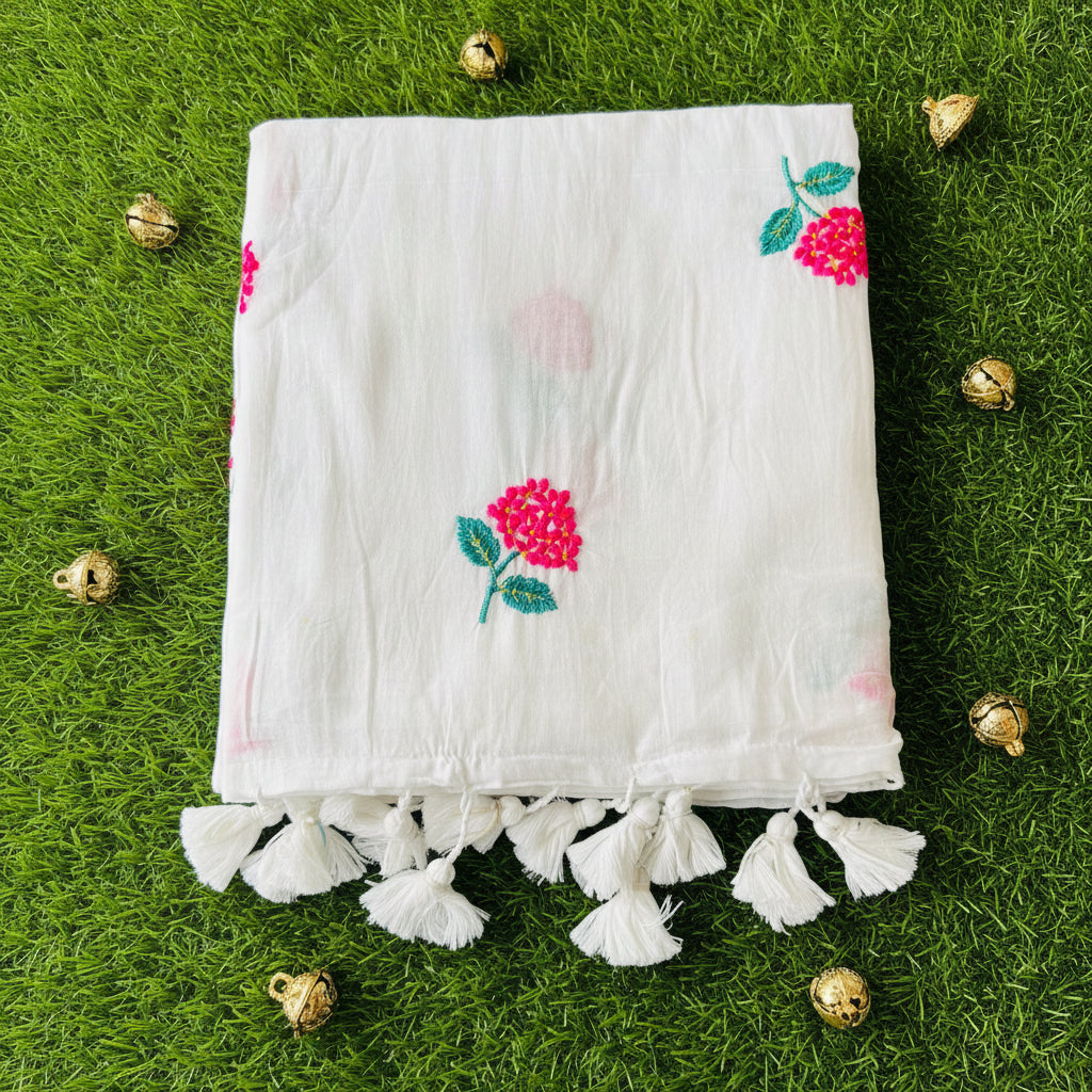 White mul cotton with red flower