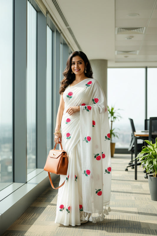 White mul cotton with red flower