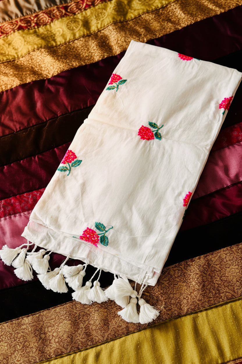 White mul cotton with red flower