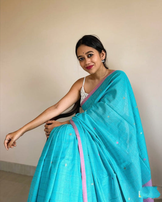 Blue Pure handloom cotton saree
