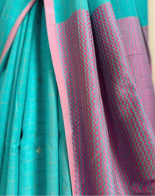 Blue Pure handloom cotton saree