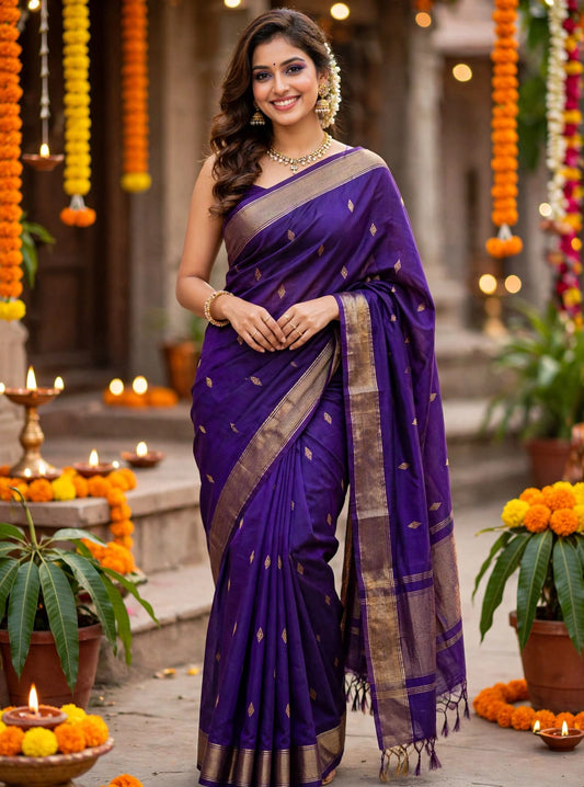 Blue Maheshwari Cotton Silk Handloom Saree