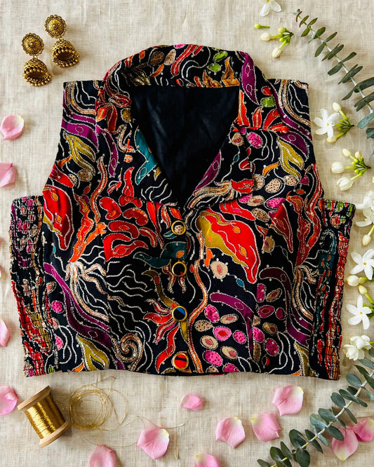 Black Crape Position Print Blouse
