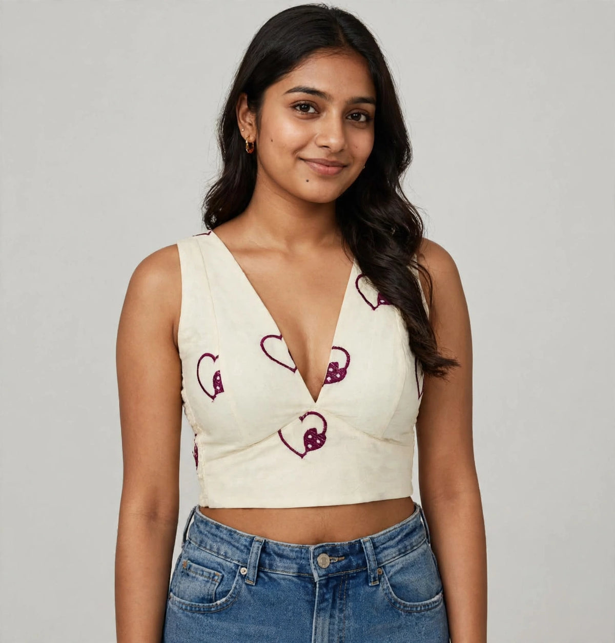 Beige Cotton Sleeveless Side Elastic Blouse