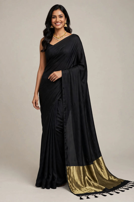 Blac Plain Modal Silk Saree