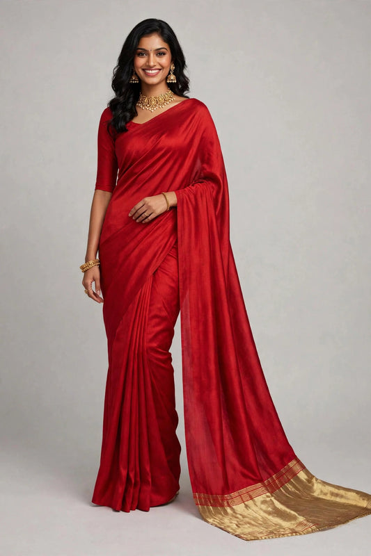 Red Plain Modal Silk Sare