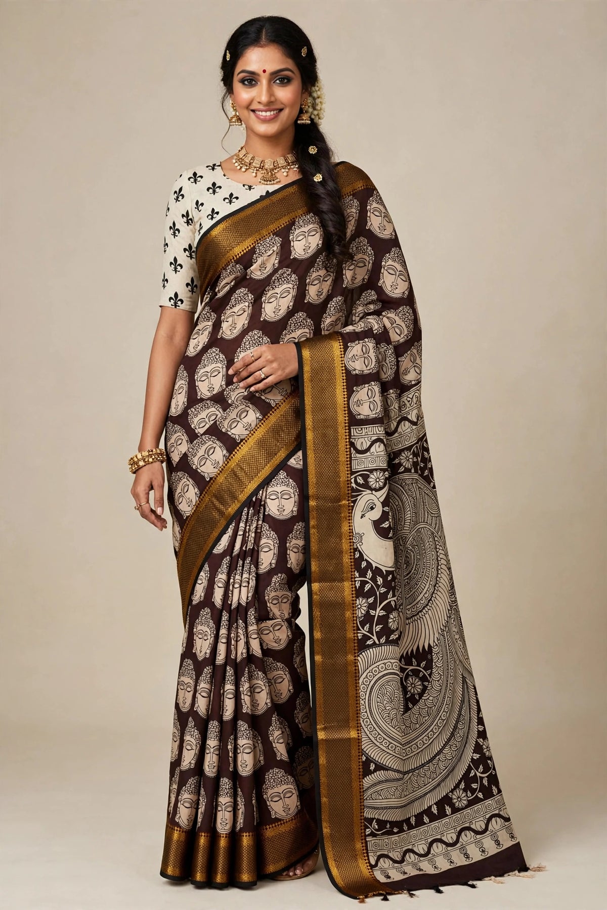 Kalamkari Coton silk Handloom Saree