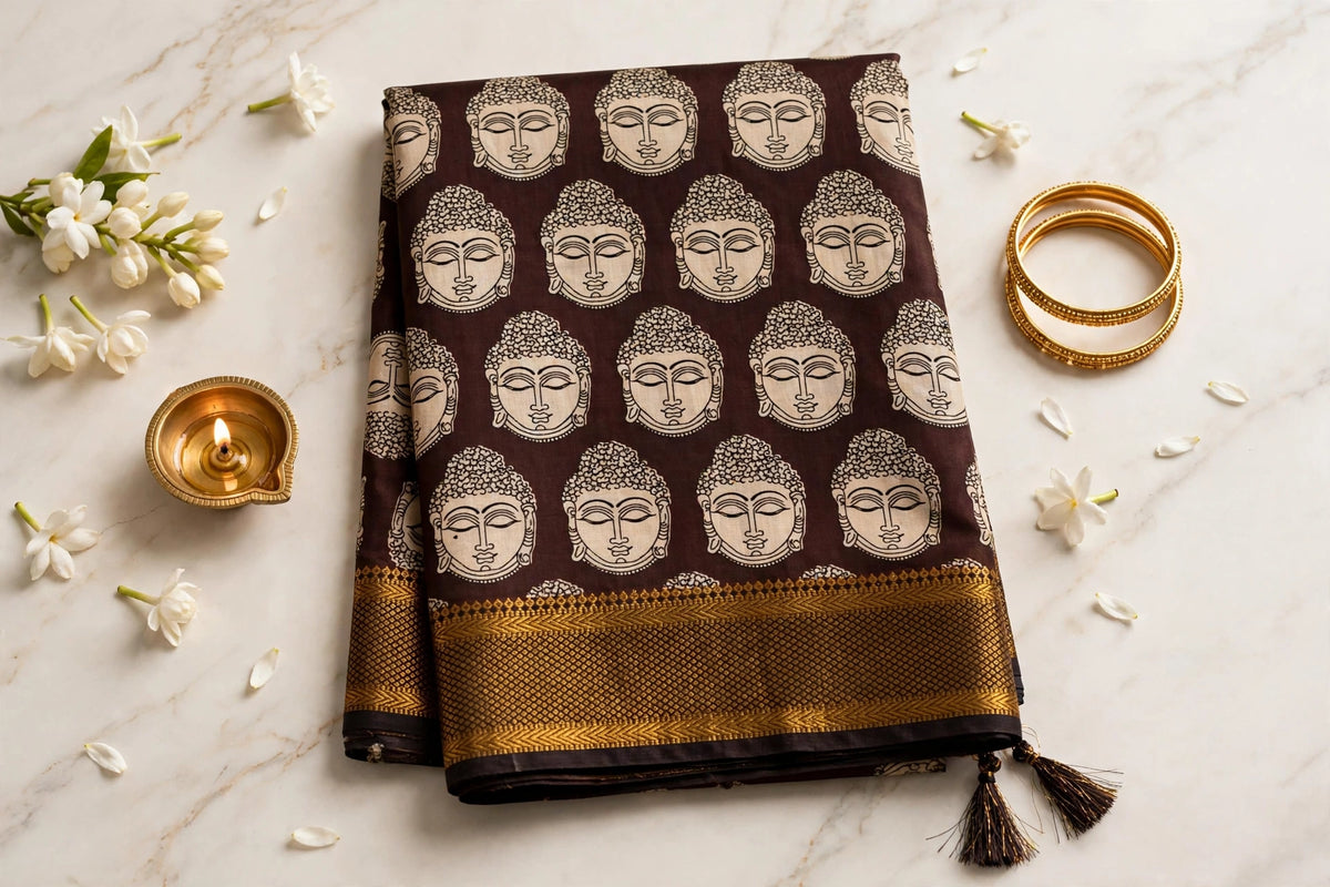 Kalamkari Coton silk Handloom Saree