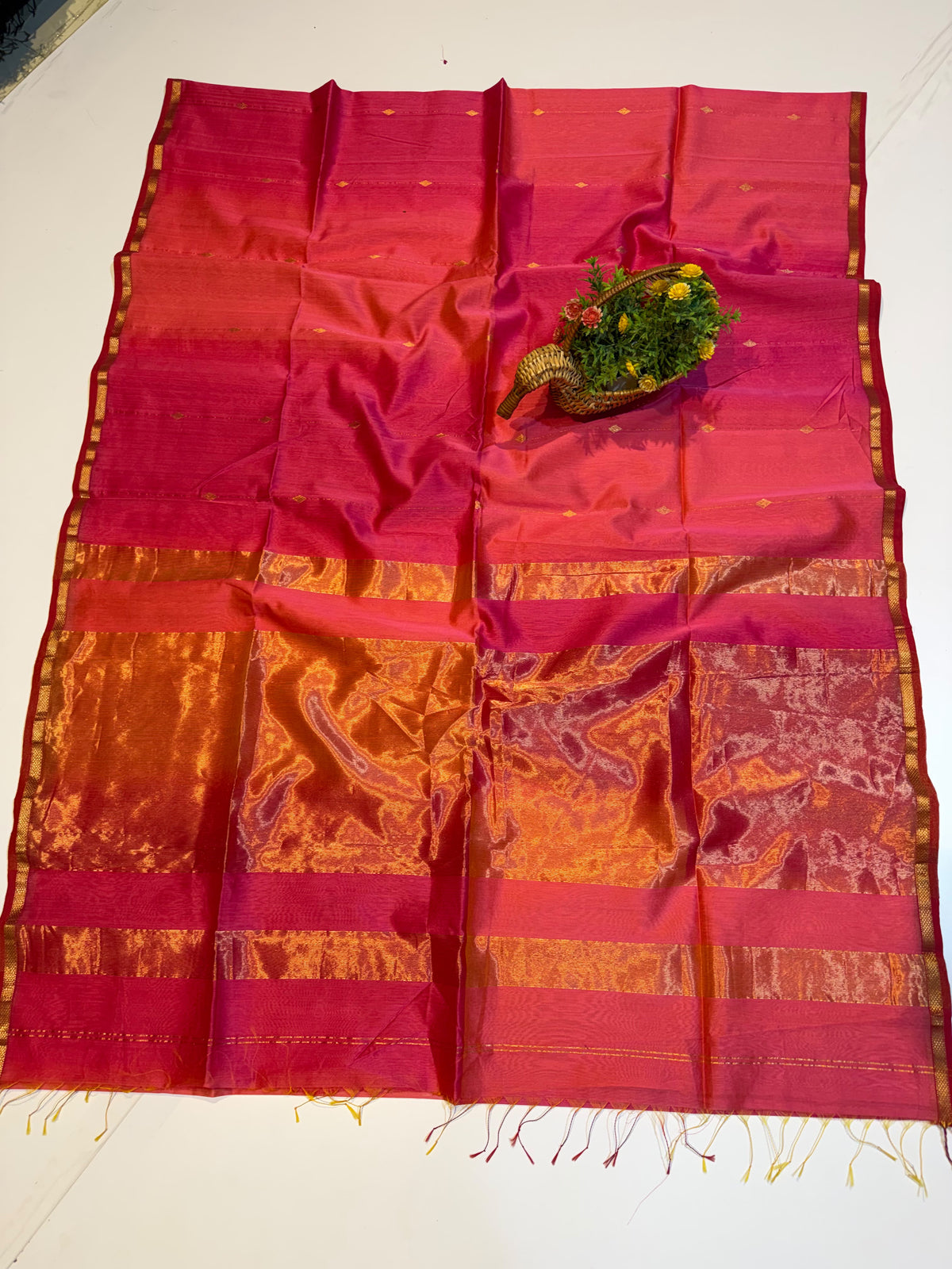 Maheshwari Red Handloom Cotton Silk Saree